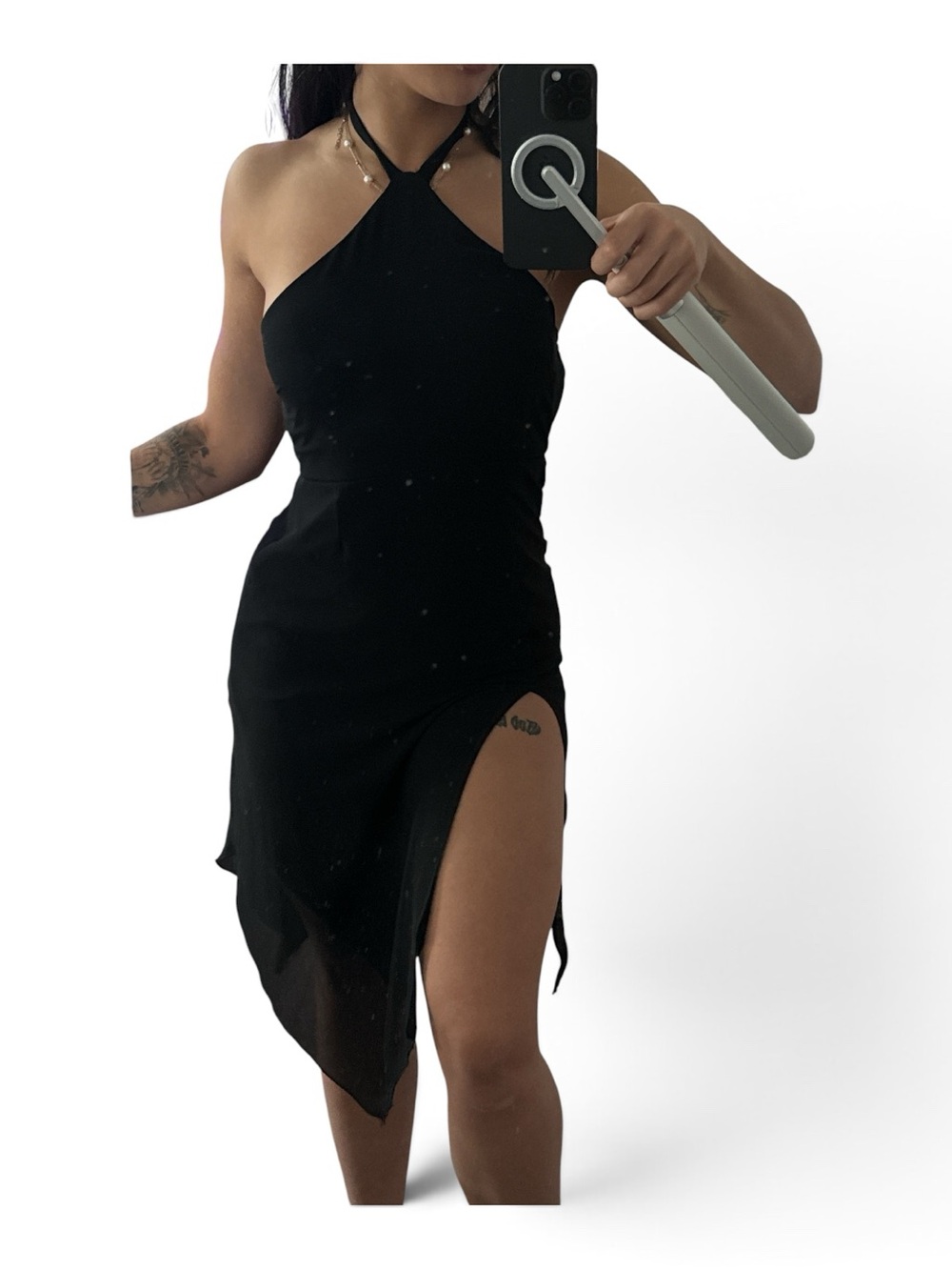 wild fable Black Halter Backless Side-Slit Dress